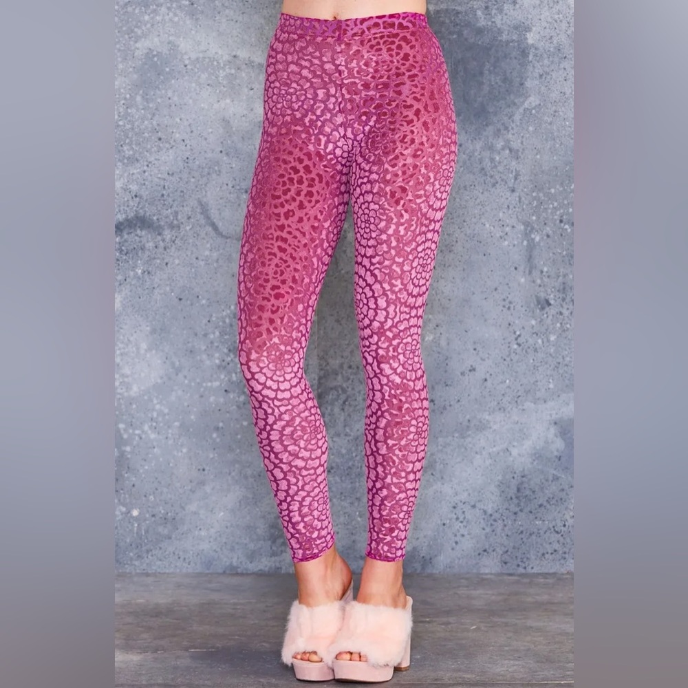 Blackmilk Burned Velvet Magenta Dahlia Leggings